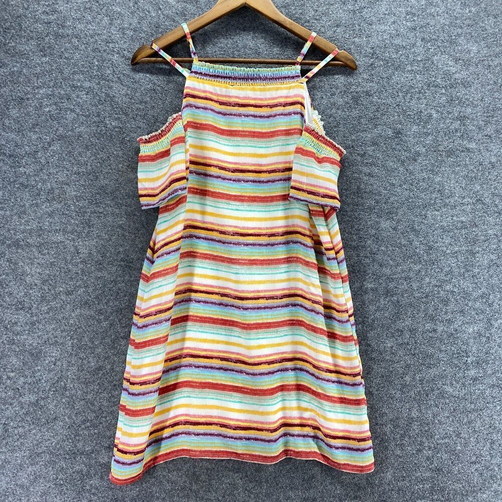 Lily Rose Dress Women S Small White Striped Shift Short Cold Shoulder Lined